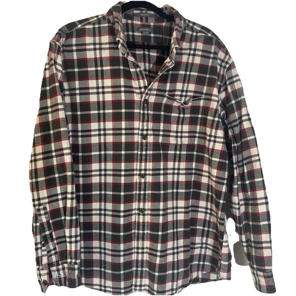 Eddie Bauer Men's XL Flannel Shirt Plaid, Long Sleeve, Button Down, Relaxed Fit